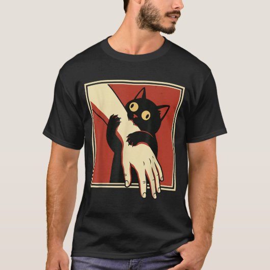 Zwarte Kat Bijt Arm T-shirt (Voorkant)