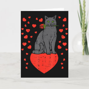 Zwarte Kat Bijt Rozen Hartjes Valentijnsdag Dier Kaart