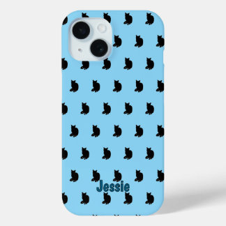 Zwarte kat (blauw) iPhone 15 case