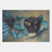 Zwarte kat Blauwe jurk Decoupage Papier Inpakpapier Vel (Voorkant 2)