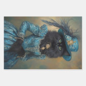 Zwarte kat Blauwe jurk Decoupage Papier Inpakpapier Vel (Voorkant)
