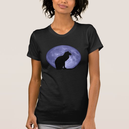Zwarte kat, blauwe maan t-shirt (Voorkant)