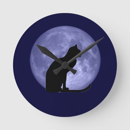 Zwarte Kat Blauwe Moon klok (Voorkant)