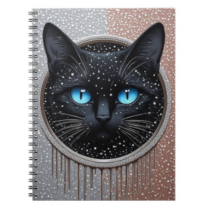 Zwarte Kat Blauwe Ogen Modern Gothisch Portret Notitieboek
