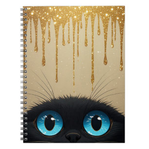 Zwarte Kat Blauwe Ogen Mysterieus Minimalistisch P Notitieboek