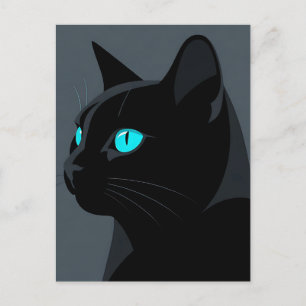 Zwarte Kat Blauwe Ogen Portret Briefkaart