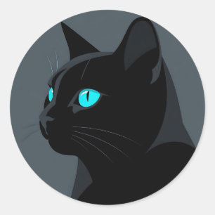 Zwarte Kat Blauwe Ogen Portret Ronde Sticker