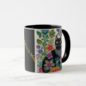 Zwarte kat bloeit vlinders, native art bewerkbaar mok (Voorkant rechts)