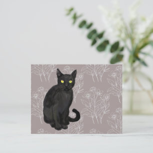 zwarte kat bloem achtergrond briefkaart