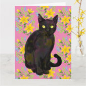 zwarte kat bloem kaart (Gele Bloem)