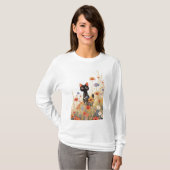 Zwarte Kat Bloem Retreat T-shirt (Voorkant volledig)