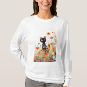 Zwarte Kat Bloem Retreat T-shirt