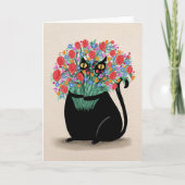 Zwarte kat & bloemen bedankkaart (Voorkant)