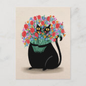 Zwarte kat & bloemen briefkaart (Voorkant)