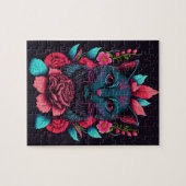 ZWARTE KAT BLOEMEN FANTASIE LEGPUZZEL (Horizontaal)