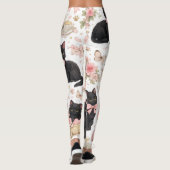 Zwarte Kat Bloemen Leggings (Achterkant)