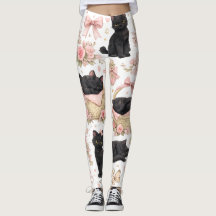 Zwarte Kat Bloemen Leggings