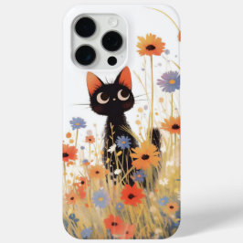 Zwarte Kat Bloemen Retreat iPhone 15 Pro Max Hoesje