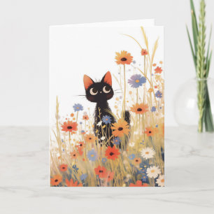 Zwarte Kat Bloemen Retreat Kaart