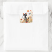 Zwarte Kat Bloemen Retreat Vierkante Sticker (Tas)