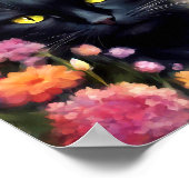 Zwarte kat bloemen tuin kat 736 poster (Hoek)