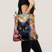 Zwarte kat bloemen tuin kat 736 tote bag (Dichtbij)