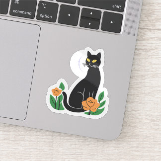 Zwarte Kat | Bloemige Cute Kat Sticker