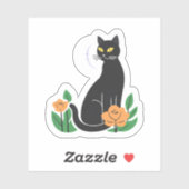 Zwarte Kat | Bloemige Schattige Kat Sticker (Vel)