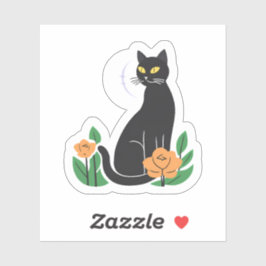 Zwarte Kat | Bloemige Schattige Kat Sticker