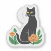 Zwarte Kat | Bloemige Schattige Kat Sticker (Voorkant)