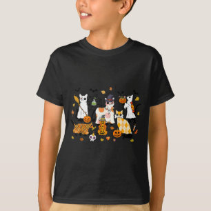 Zwarte Kat Bloemrijke Spook Pompoen Halloween Kost T-shirt