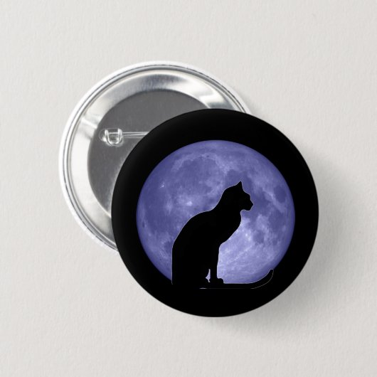 Zwarte Kat Blue Moon Button Pin (Voorkant /achterkant)