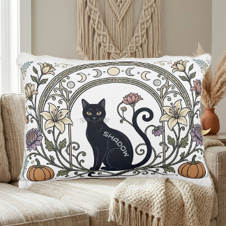 Zwarte Kat Boho Botanische Vintage Maanfase Krans Accent Kussen