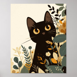 Zwarte kat boho moderne kunst poster