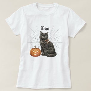 Zwarte kat "Boo" Halloween Jack-o'-Lantern T-shirt