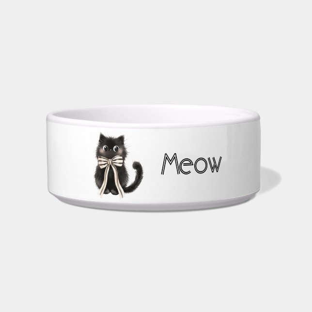 Zwarte Kat Boog Miauw Voerbakje (Voorkant)