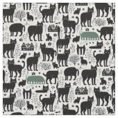 Zwarte kat botanisch wit patroon moderne boho stof (Close Up)