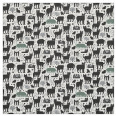 Zwarte kat botanisch wit patroon moderne boho stof (Swatch)