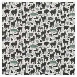 Zwarte kat botanisch wit patroon moderne boho stof