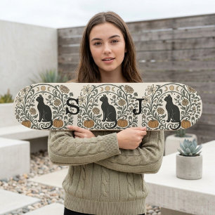 Zwarte Kat Botanische Maanfase Herfst Pompoen Kran Persoonlijk Skateboard