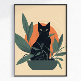 Zwarte Kat Botanische Minimale Plantenliefhebber Poster