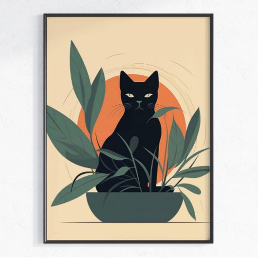 Zwarte Kat Botanische Minimale Plantenliefhebber Poster