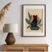 Zwarte Kat Botanische Minimale Plantenliefhebber Poster