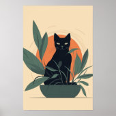 Zwarte Kat Botanische Minimale Plantenliefhebber Poster (Voorkant)