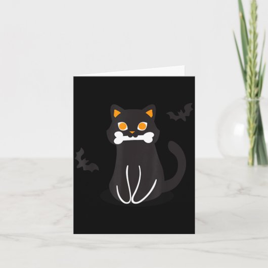 Zwarte Kat Botten Vleermuizen Halloween Kaart (Voorkant)