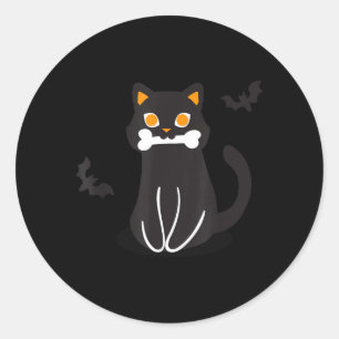 Zwarte Kat Botten Vleermuizen Halloween Ronde Sticker