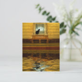 Zwarte kat boven water briefkaart (Staand voorkant)