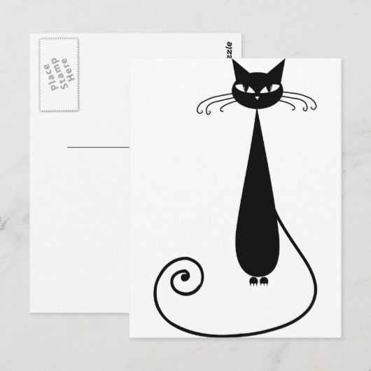Zwarte kat briefkaart (Voorkant / Achterkant)