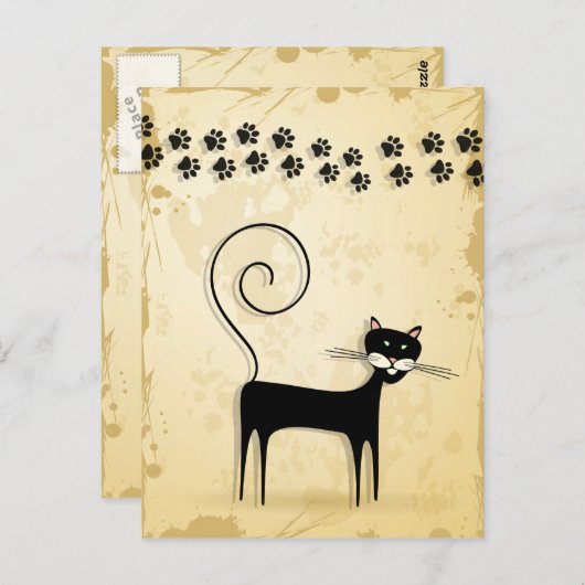 Zwarte kat briefkaart (Voorkant / Achterkant)