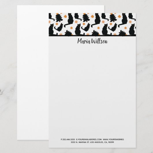 Zwarte kat briefpapier (Voorkant / Achterkant)